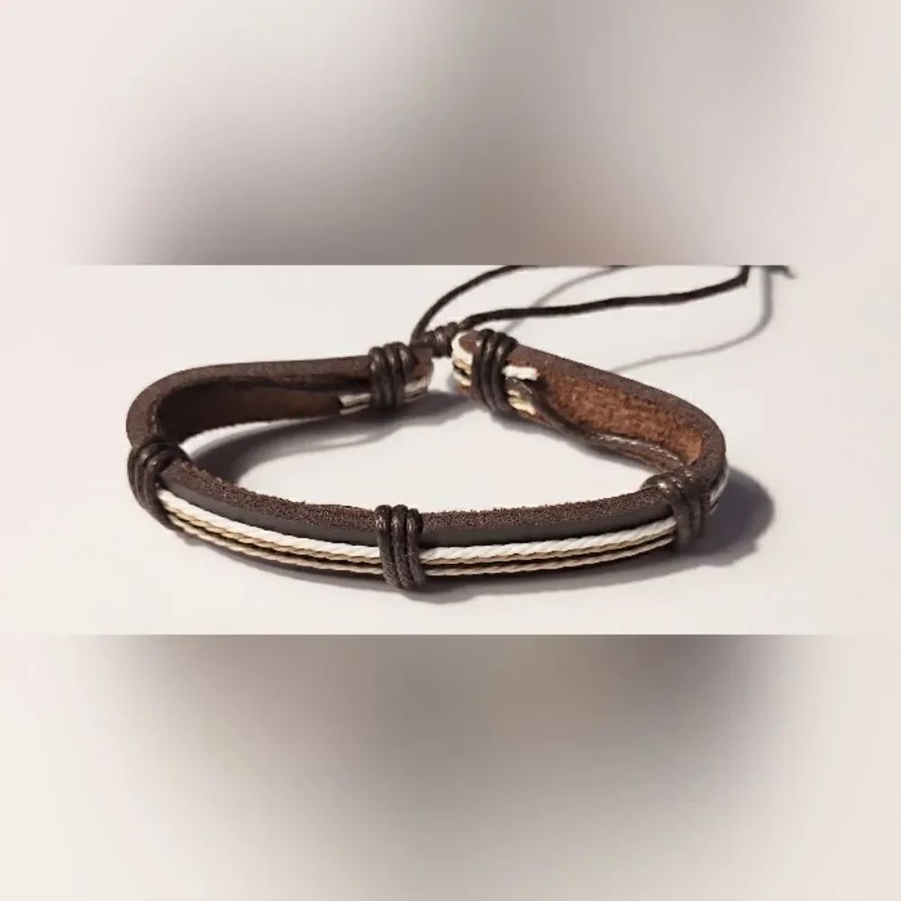 Men's bracelet leather‎ layered brown new d85